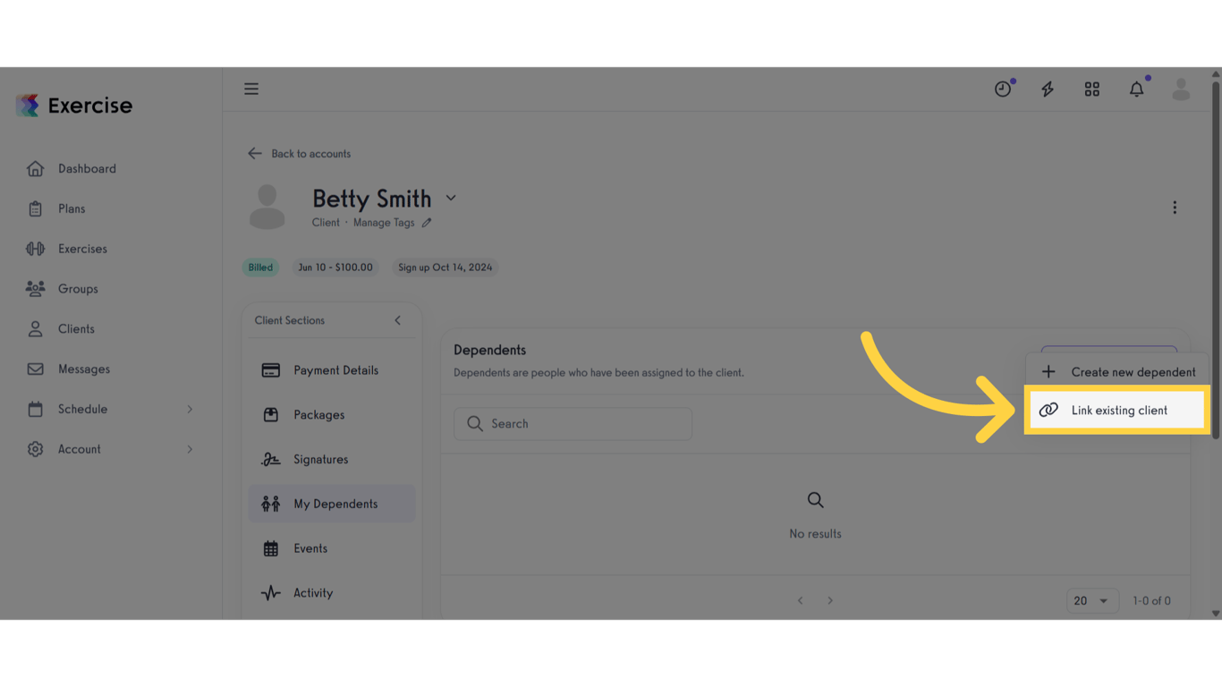 Click 'Link existing client'