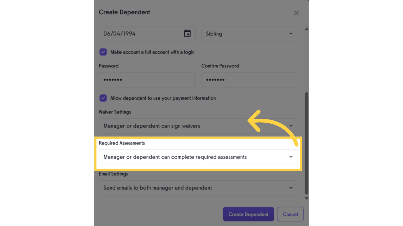 Select Required Assessments