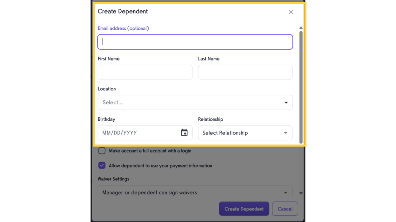 Fill in the dependent information