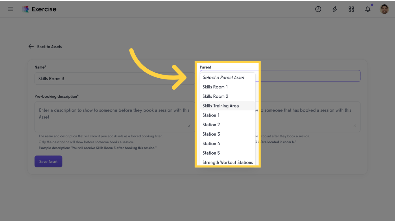 Select a Parent Asset
