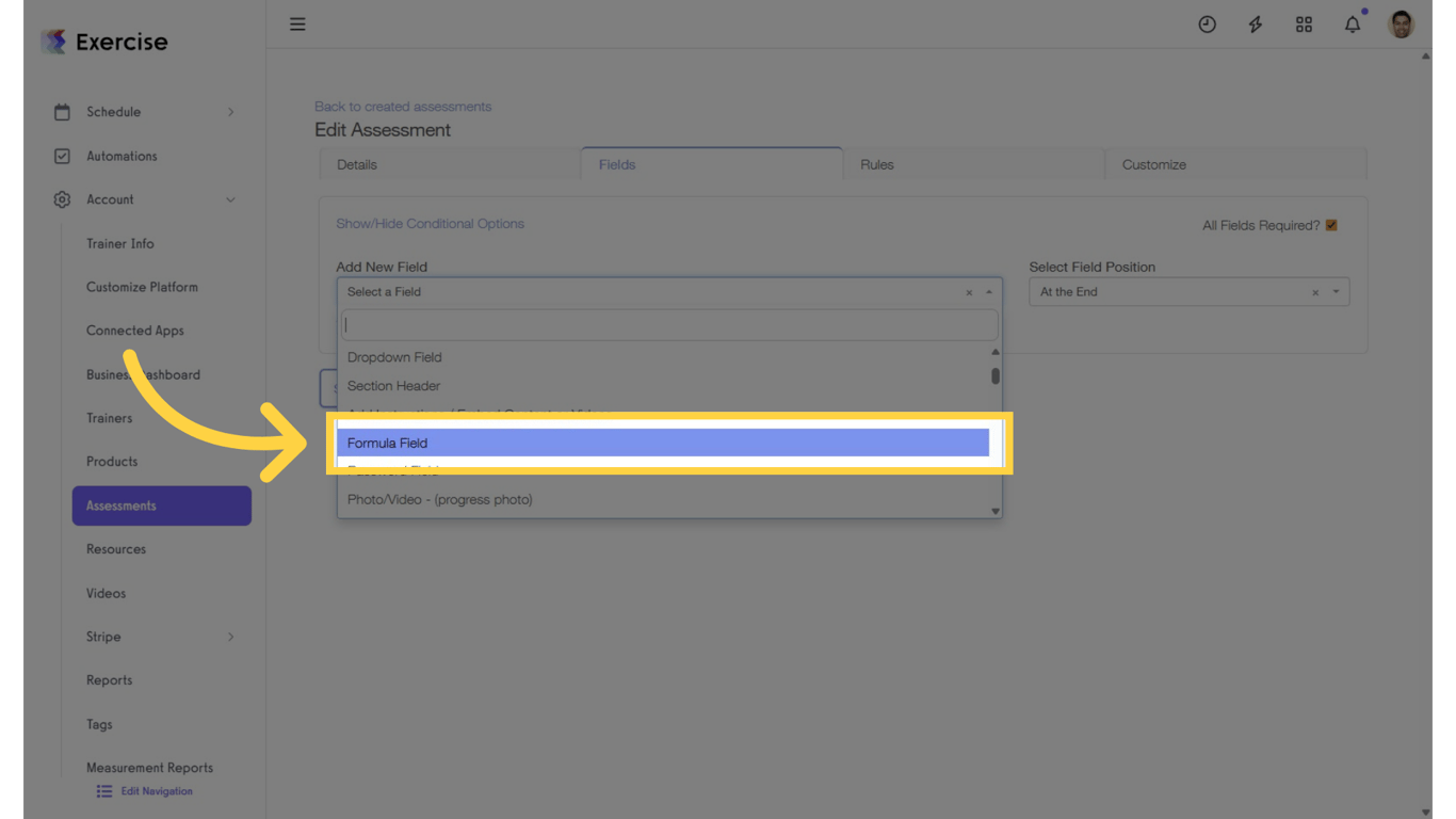 Select 'Formula Field' from the drop-down list.