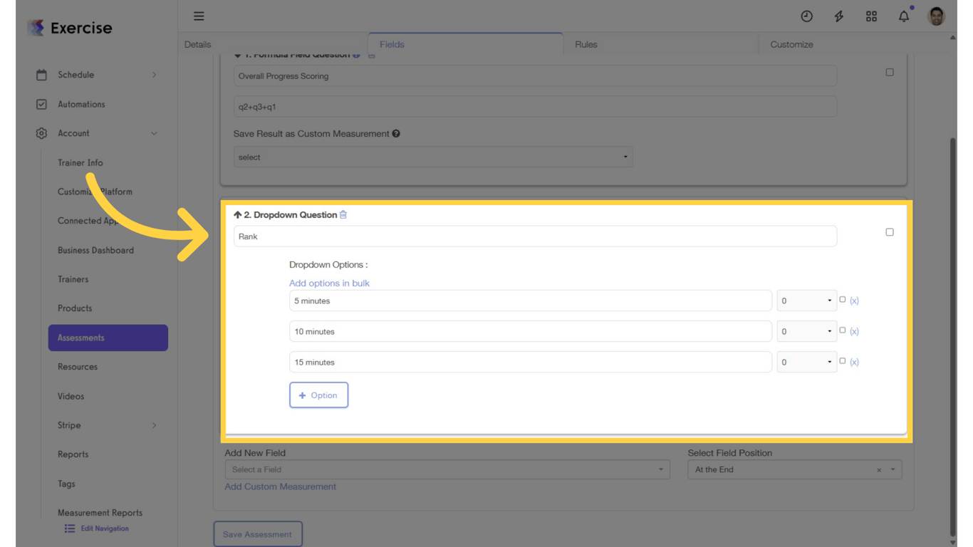 Add a Scored Field with Options.