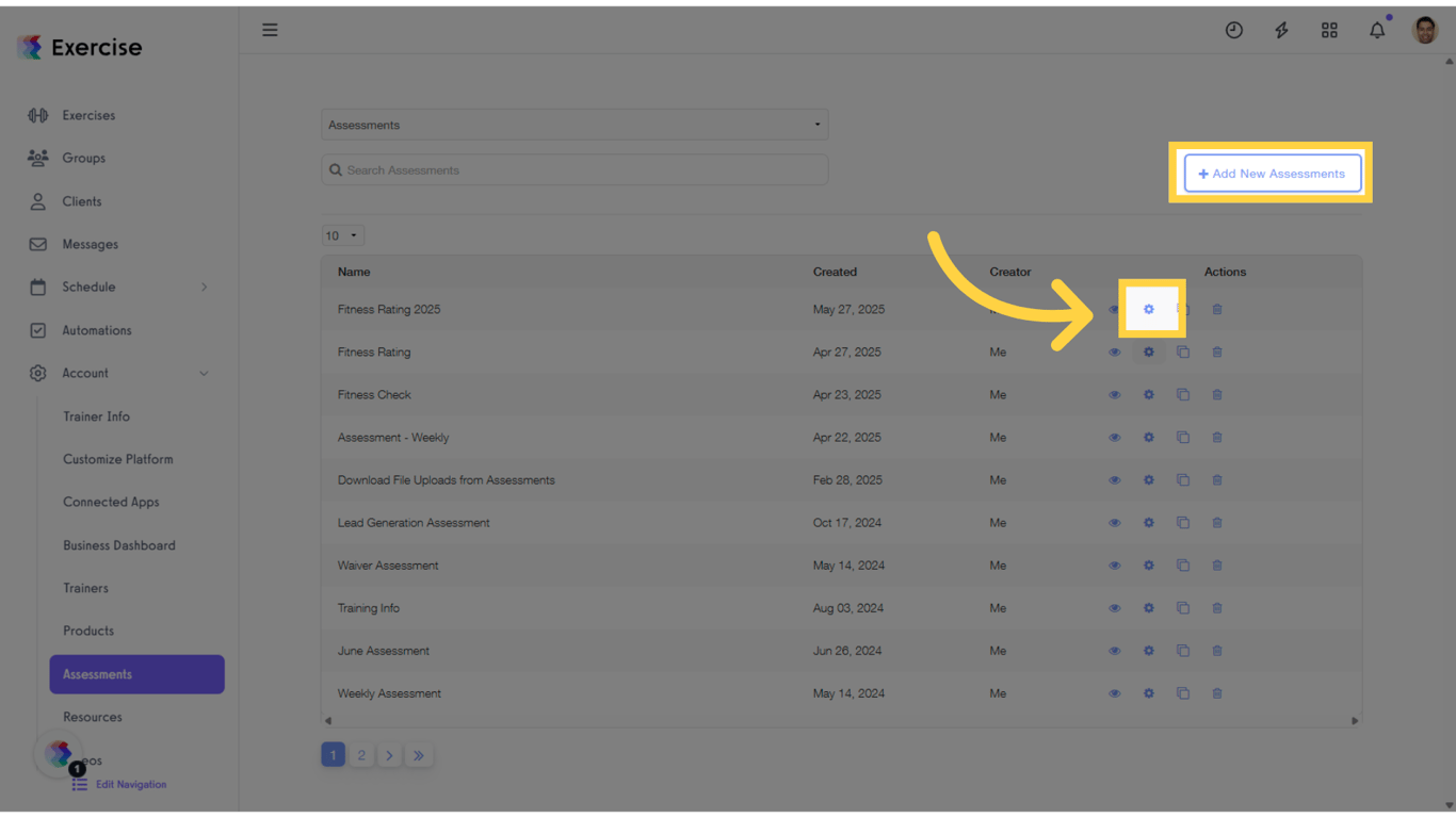 Create a new assessment or select an existing one.