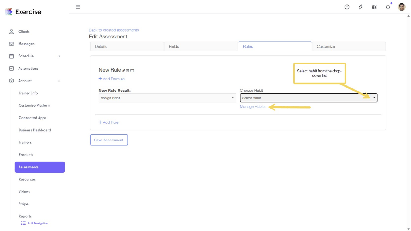 Select a habit or create a new one.