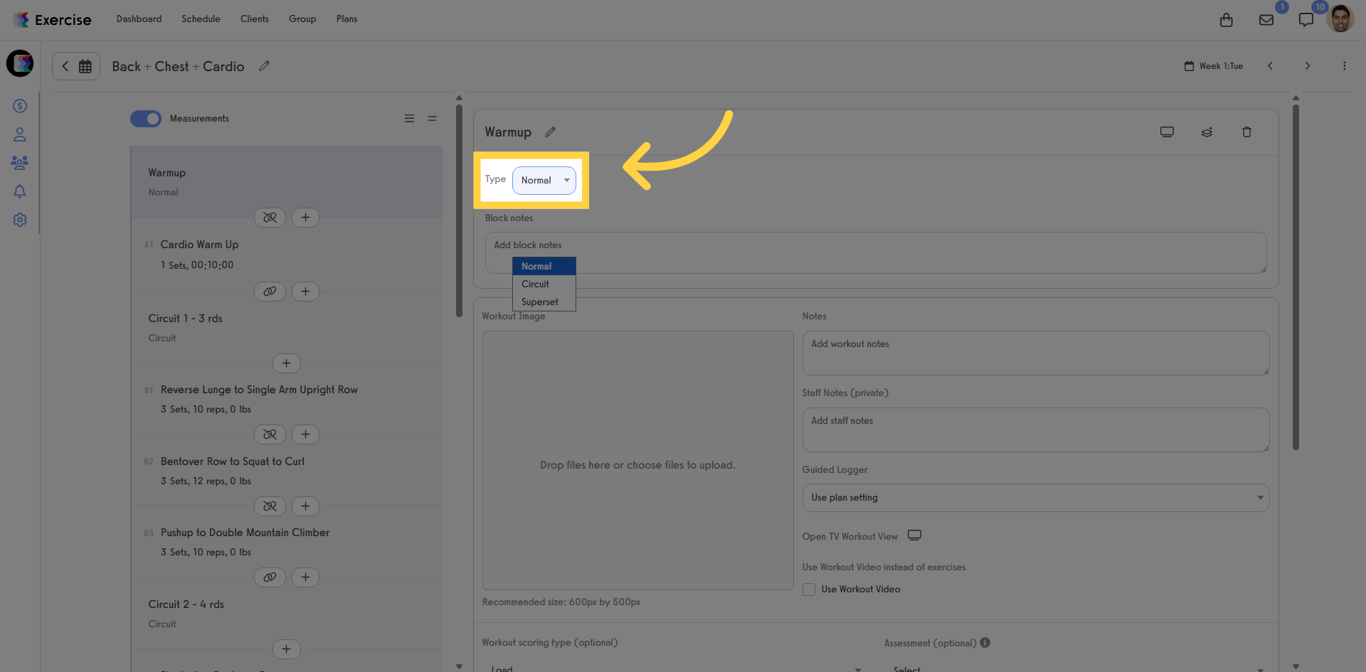 Workout format buttons