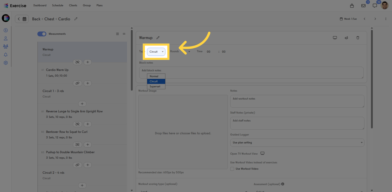 Workout format confirmation