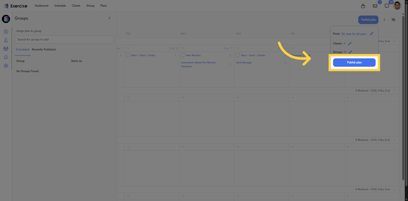 Published workout plan screen