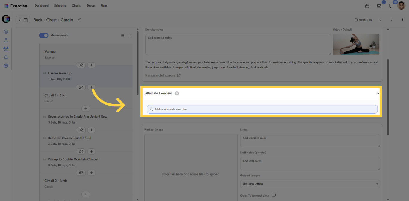 Add alternate exercise option