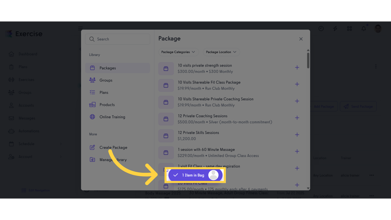 Click '1 Item in Bag'
