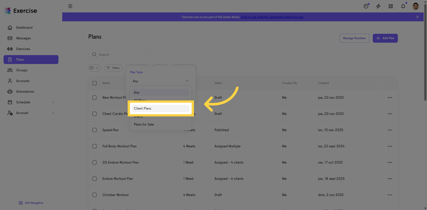 Filter by Client Plans