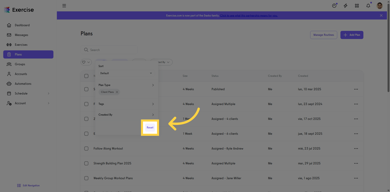 Reset Filters to Default View
