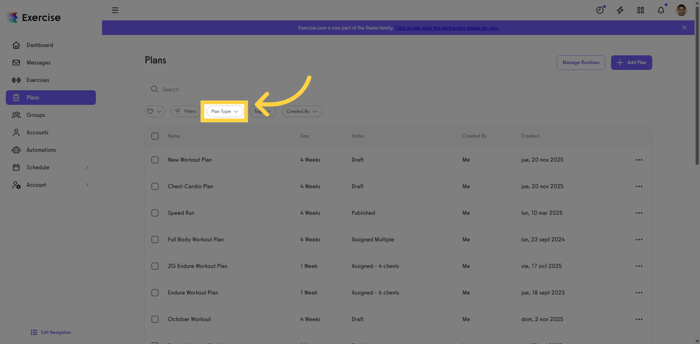 Select a Plan Type Filter