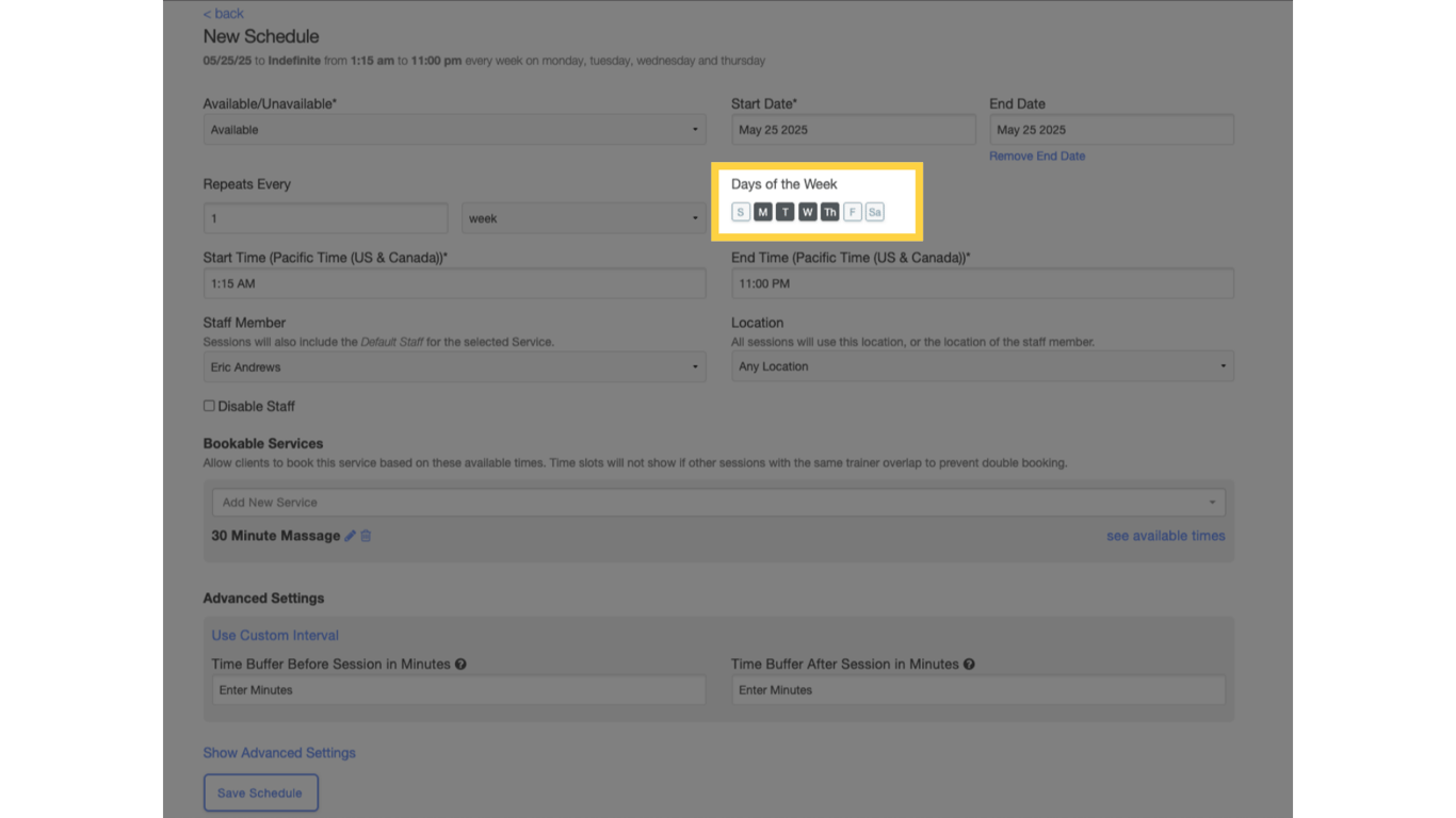 Choose Days of the Week.