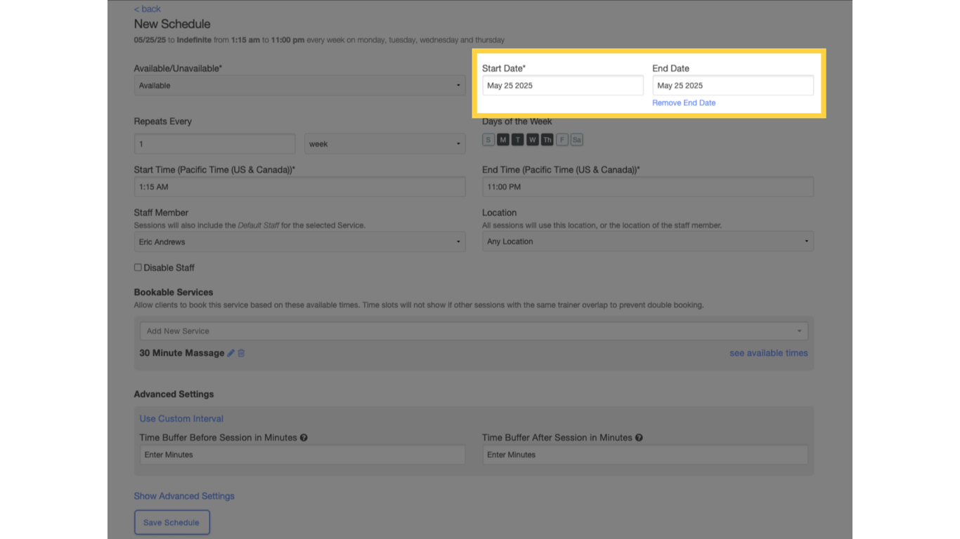 Select Start and End Dates.