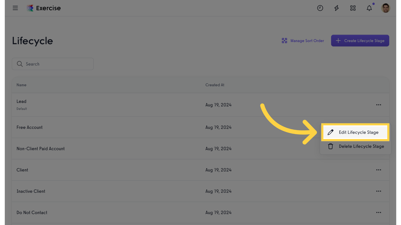 Edit Lifecycle Stage