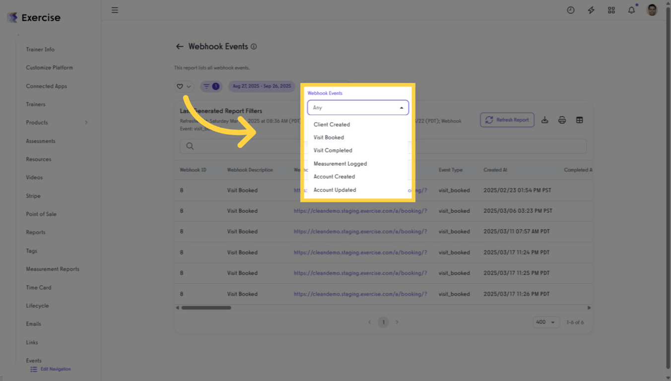 Select Webhook Event Type