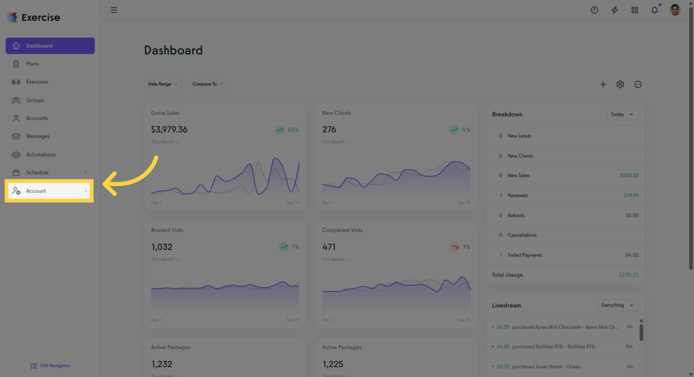 Select Account from the Dashboard