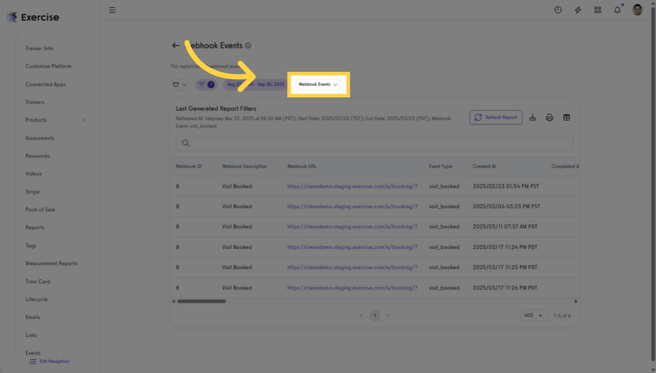 Apply filters in Webhook Events Report