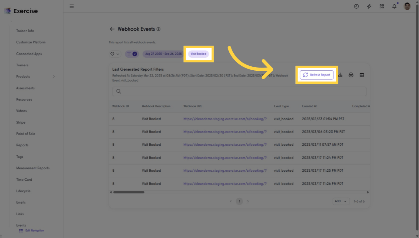 Refresh report to view webhook results