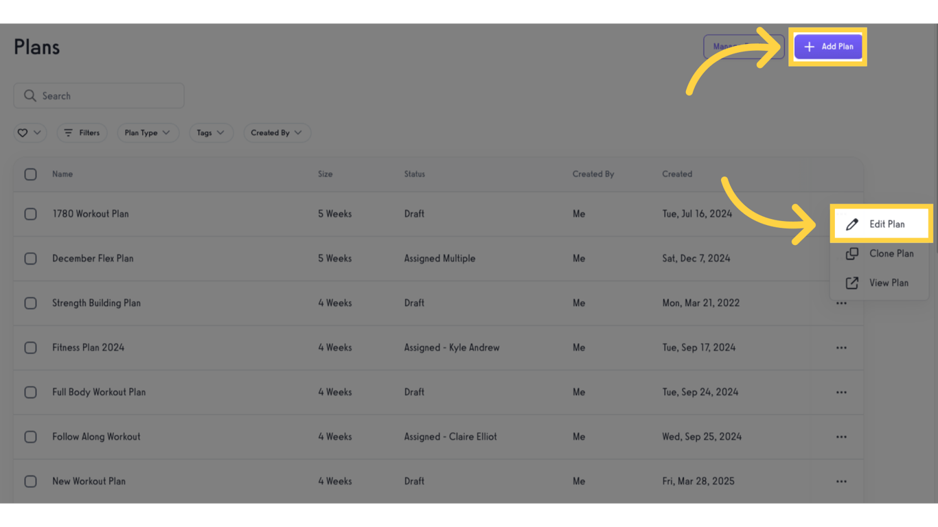 Create new or edit a plan.
