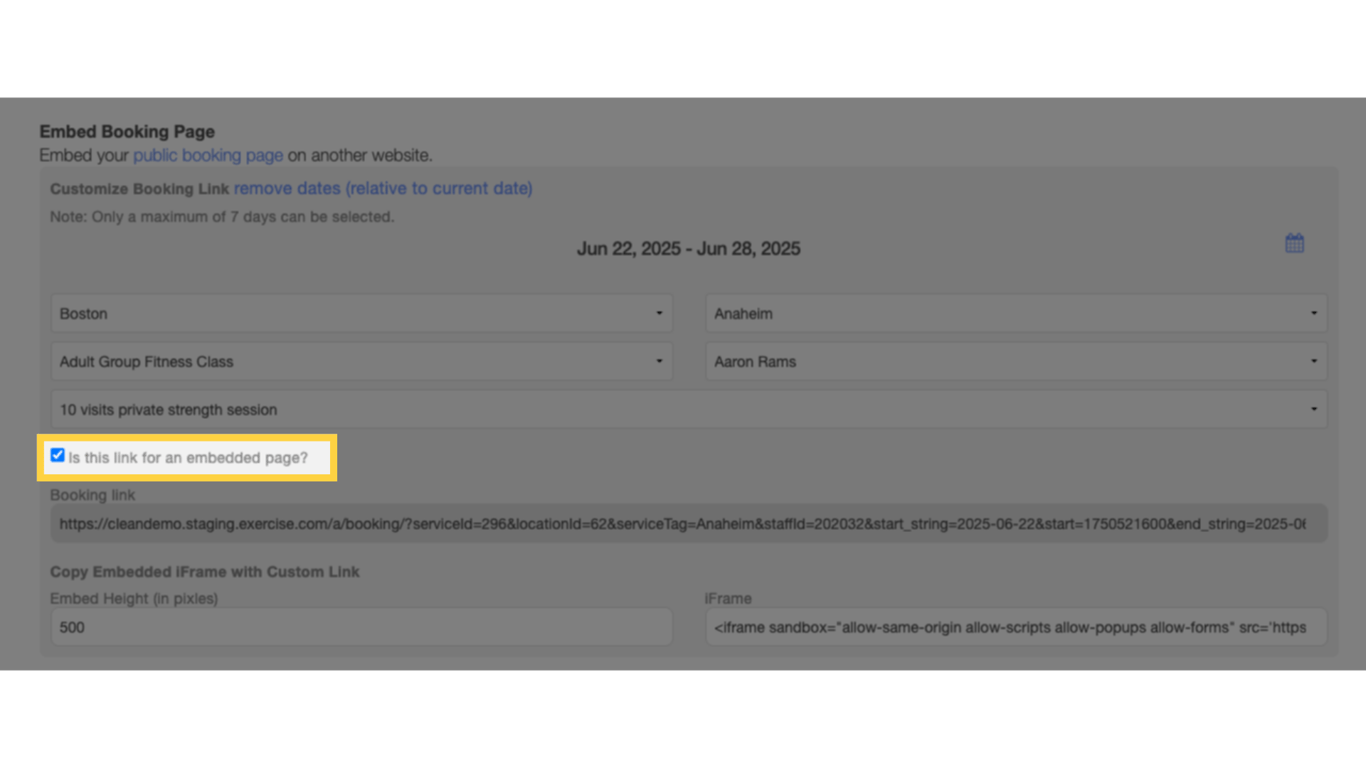 Get link for embedded page.