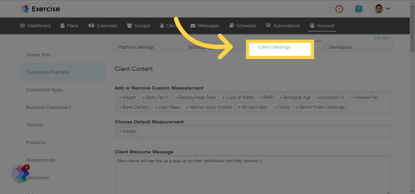 Click 'Client Settings'