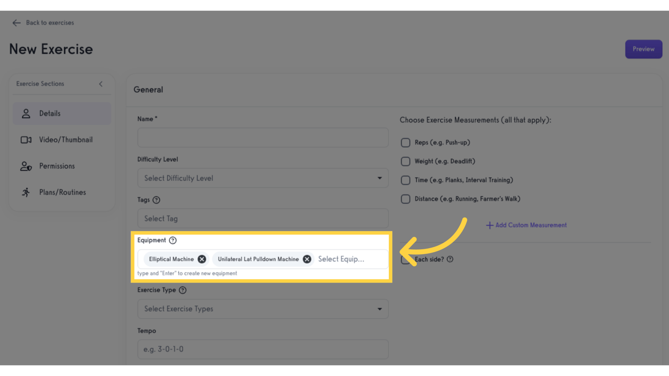 Select the required equipment/s.