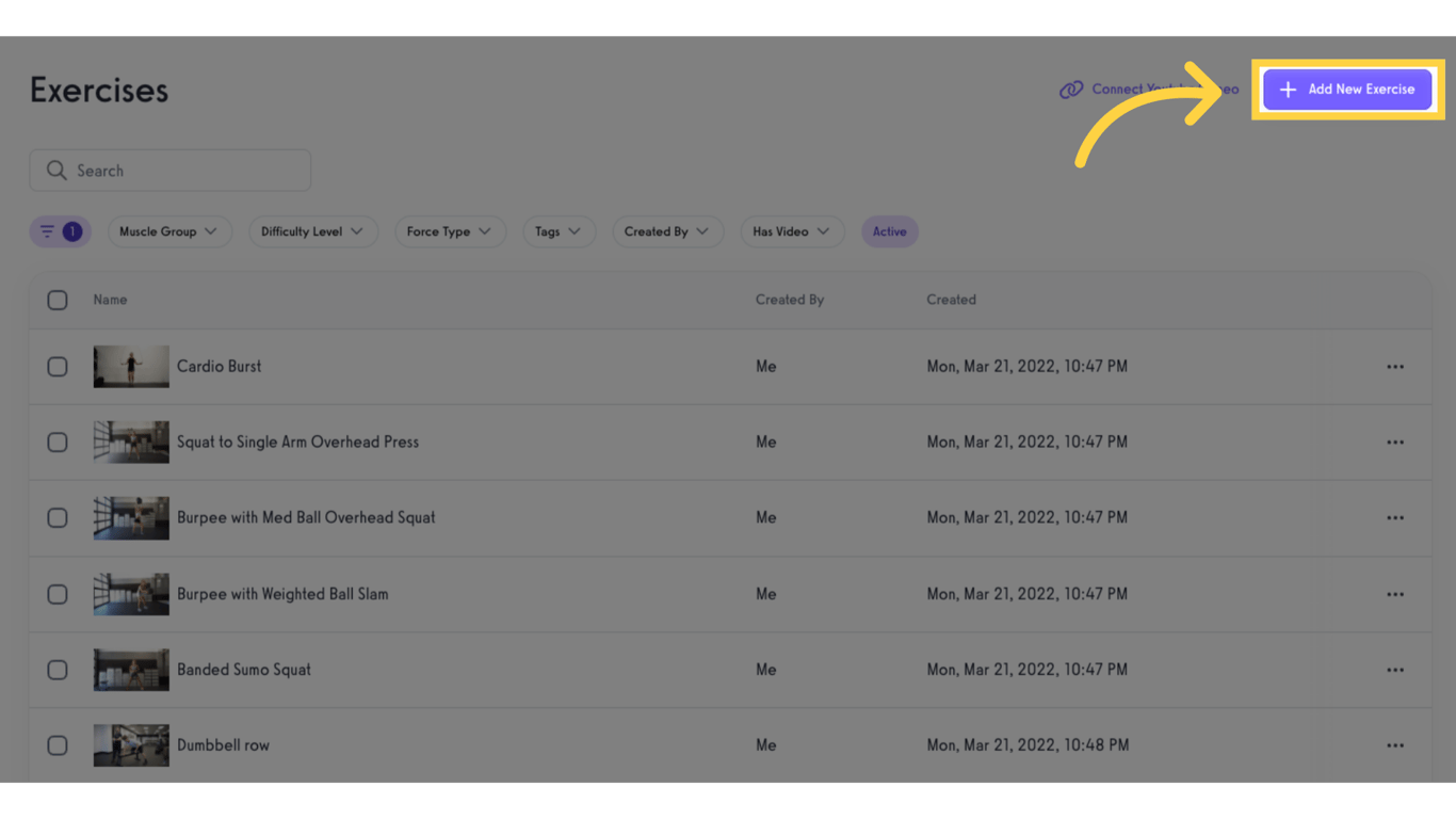 Click 'Add New Exercise'.