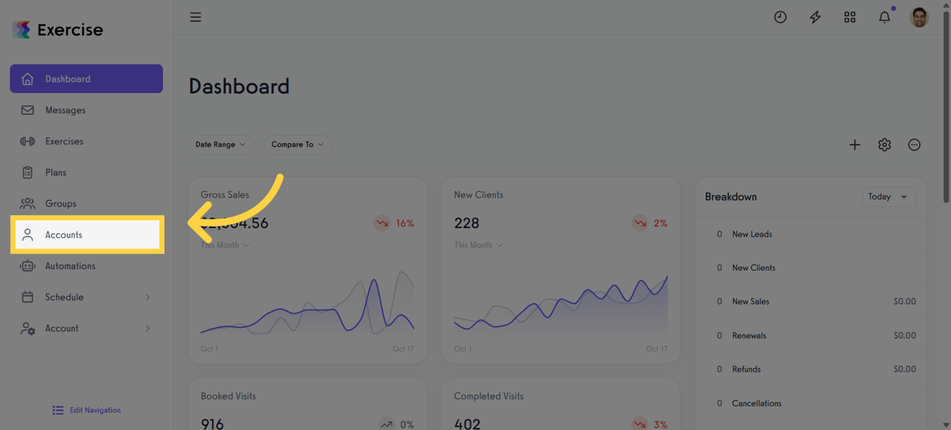 Navigate to Accounts Section