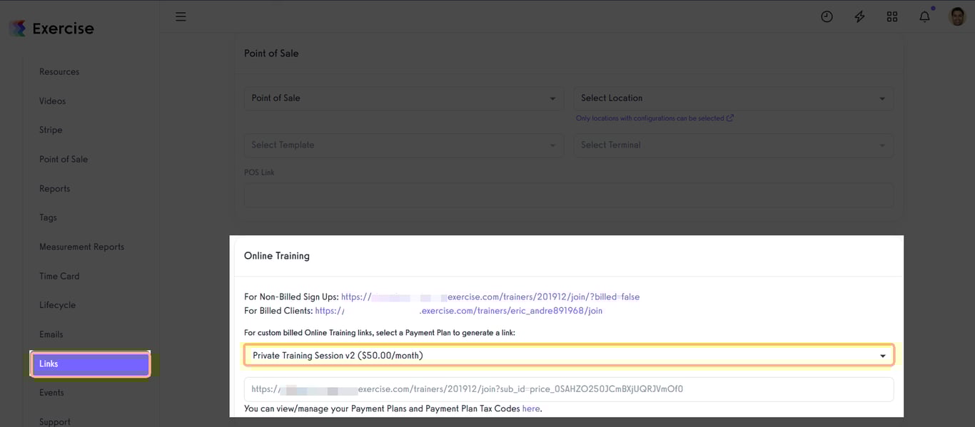 Links page with signup URLs
