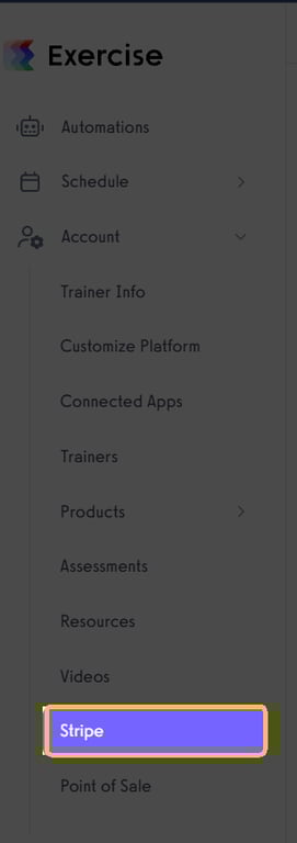 Stripe option under Account tab