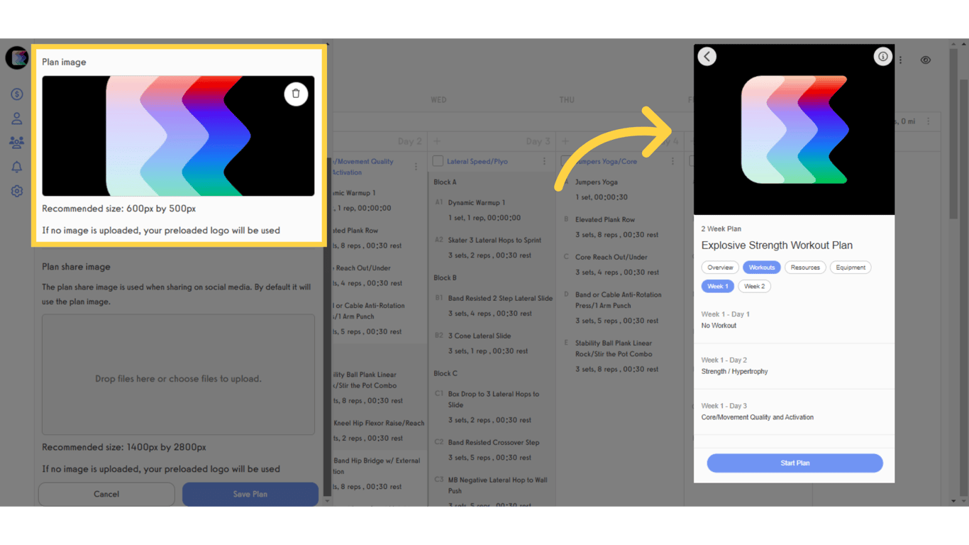 The Plan Image is the main image that people see when they are browsing workout plans.