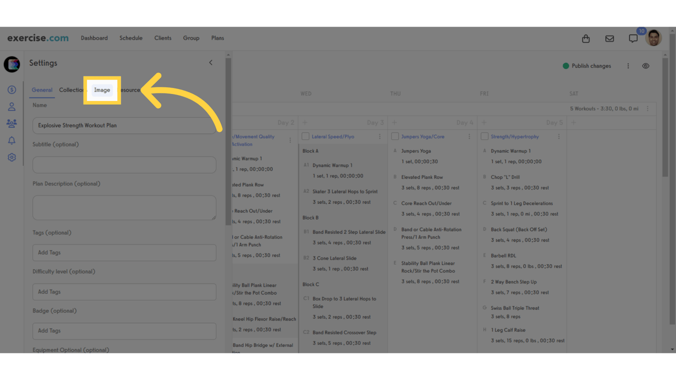 Click the Image tab to see the image options for this plan