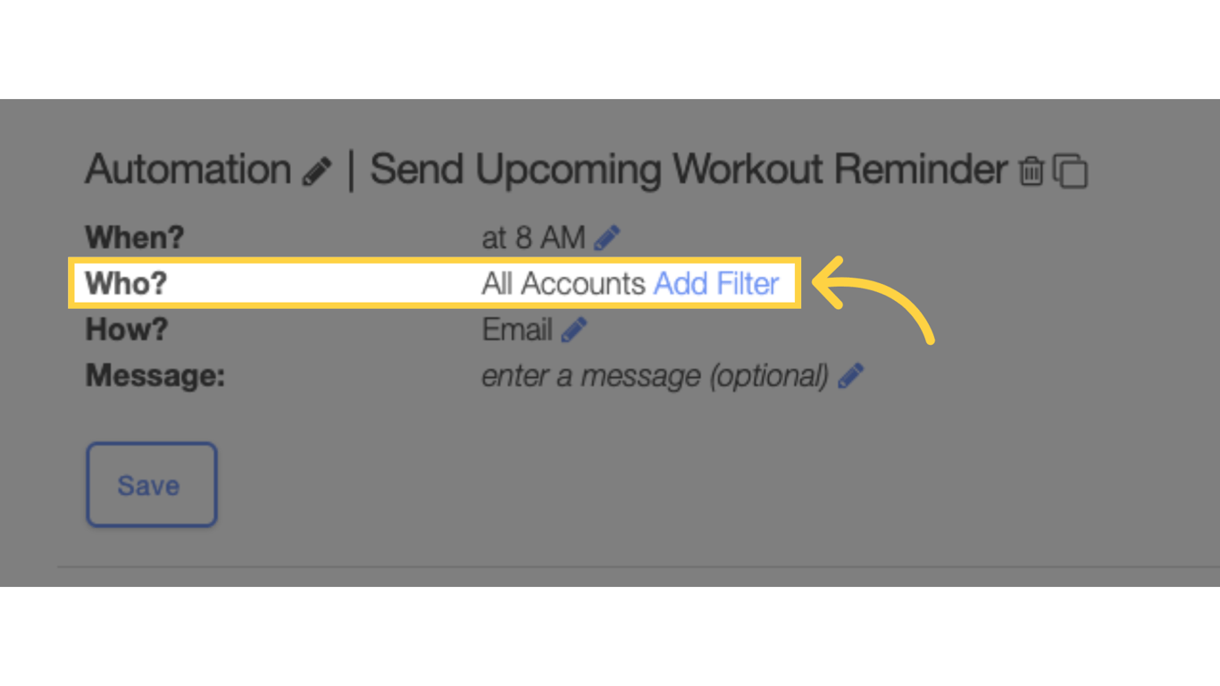 Select who to send to (all clients, clients with certain tags, or groups).