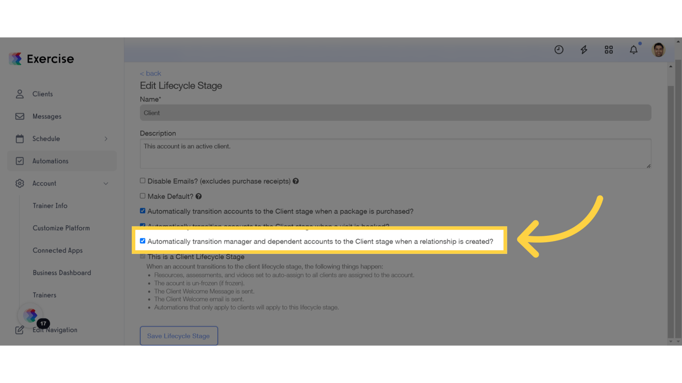 Lifecycle Stage Setting for Managers and Dependents