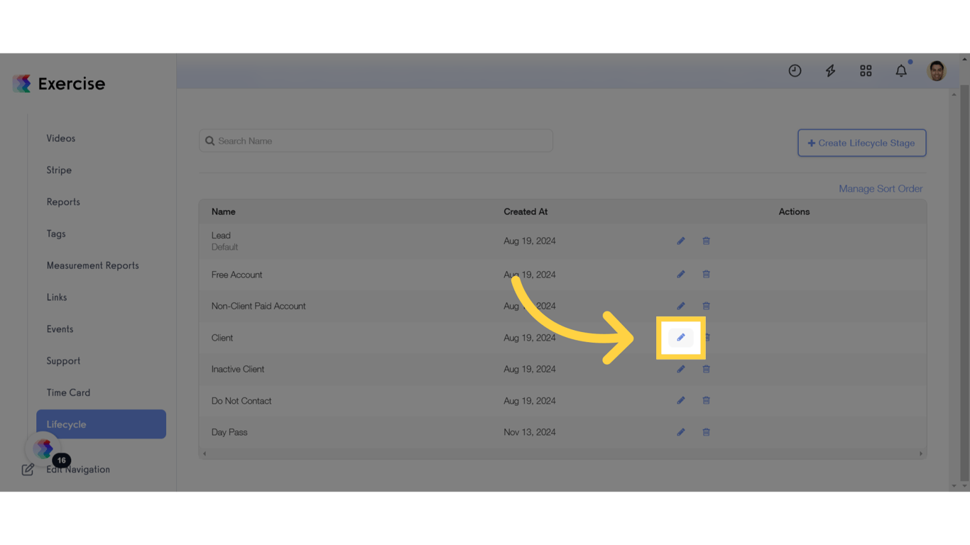 Edit Client Lifecycle Stage