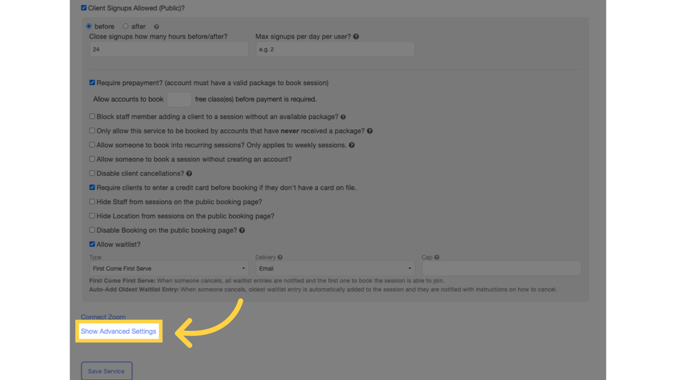 Scroll down and click on the “Show Advanced Settings” link.