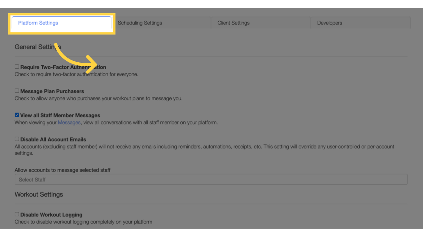 Navigate to 'Platform Settings' tab.