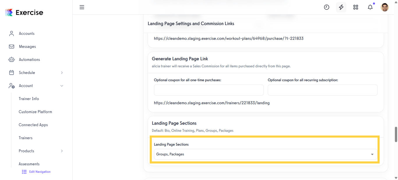 Landing Page Section.