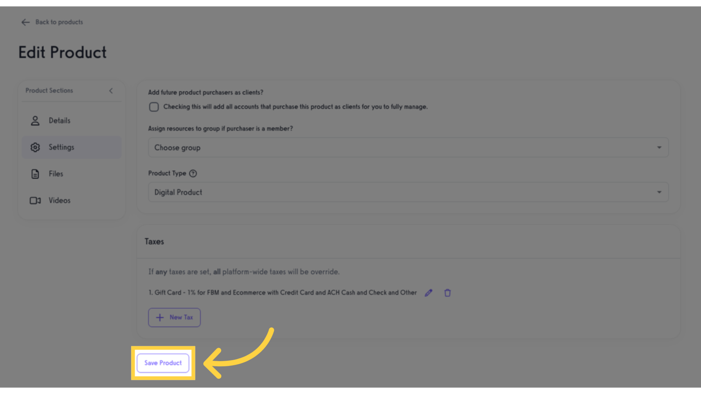 Click 'Save Product' button.