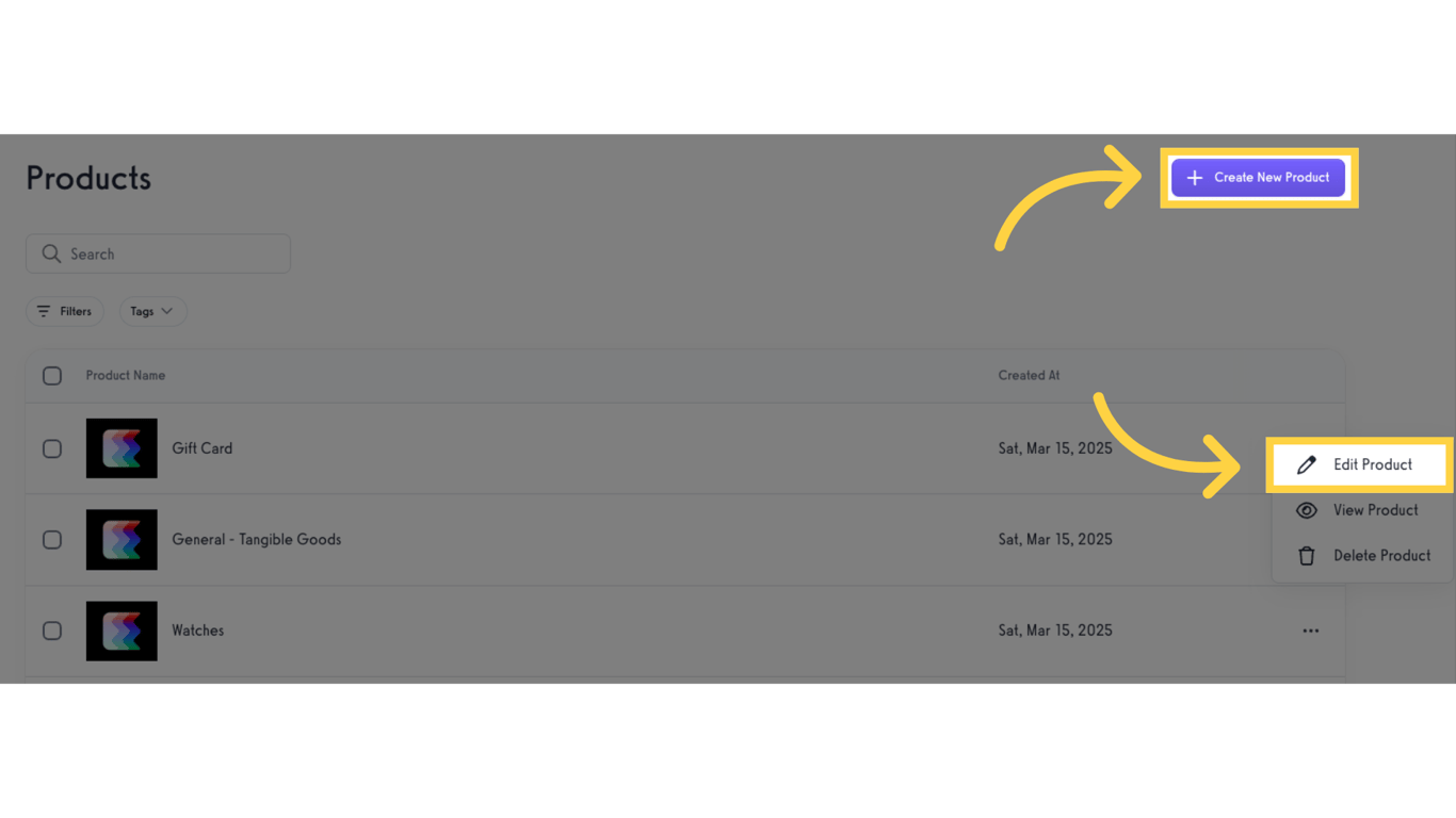 Create new or edit a product.