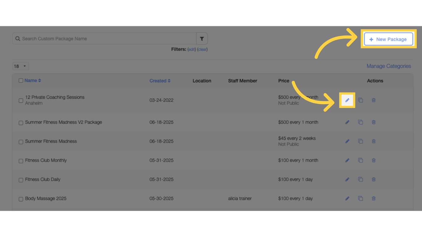 Create new or edit a package.
