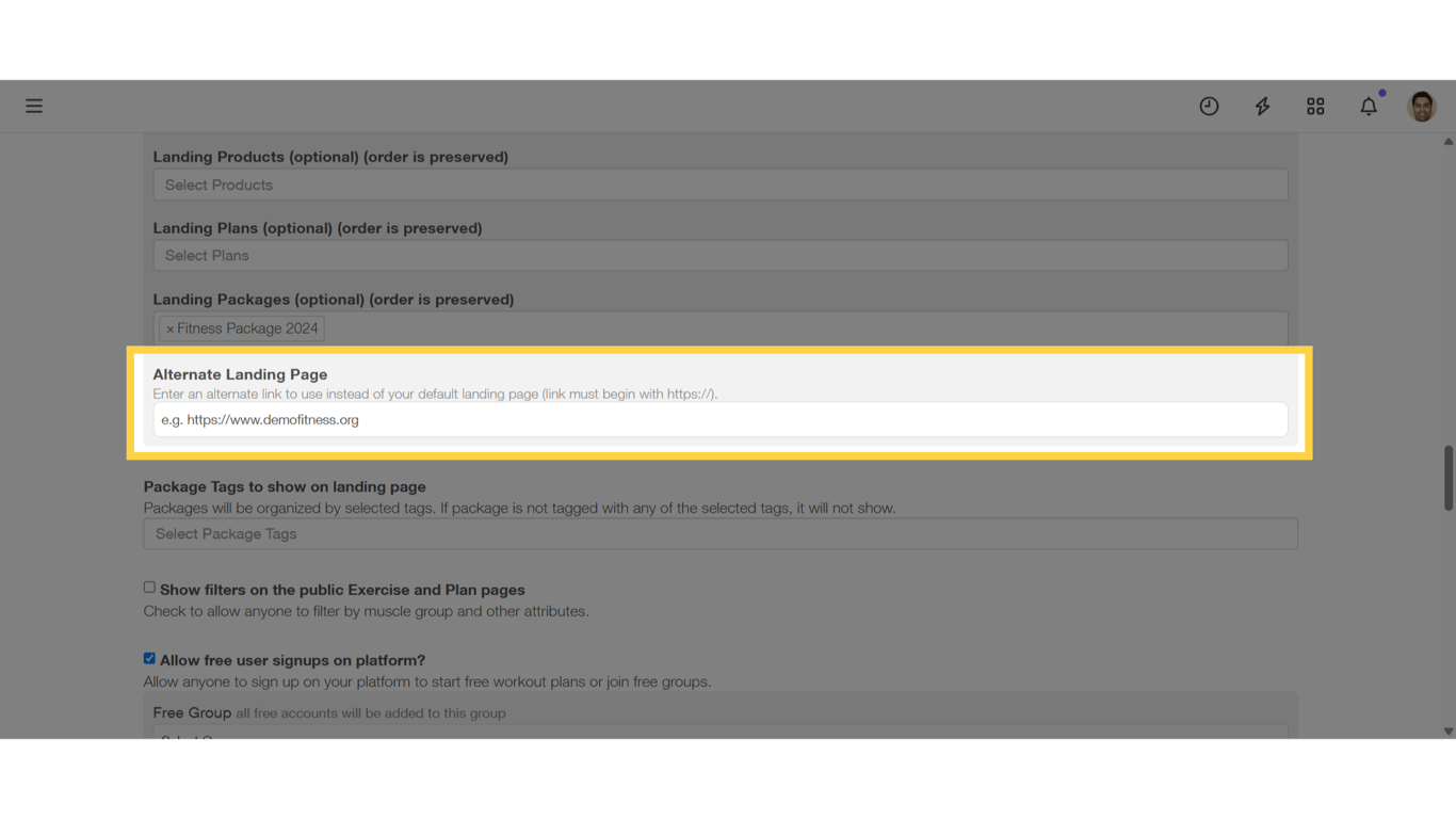 Alternate Landing Page