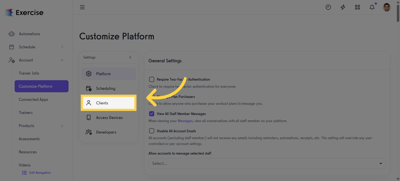 Navigate to Clients Section