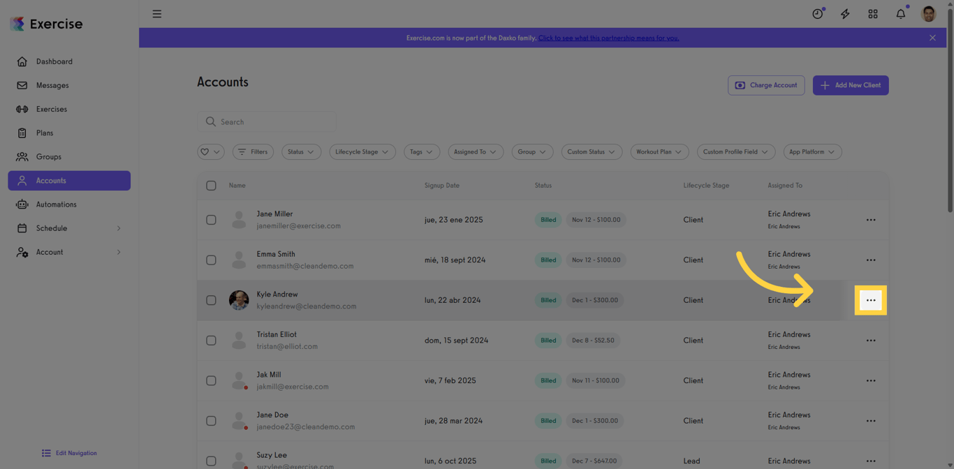 Screenshot showing client options menu.
