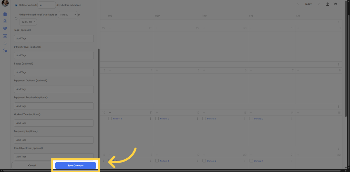 Screenshot showing save calendar settings button.