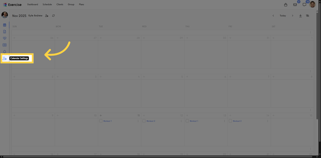 Screenshot showing calendar settings option.