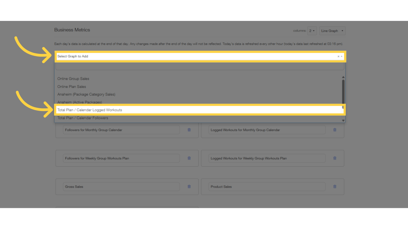 Select the dropdown list to add a graph.