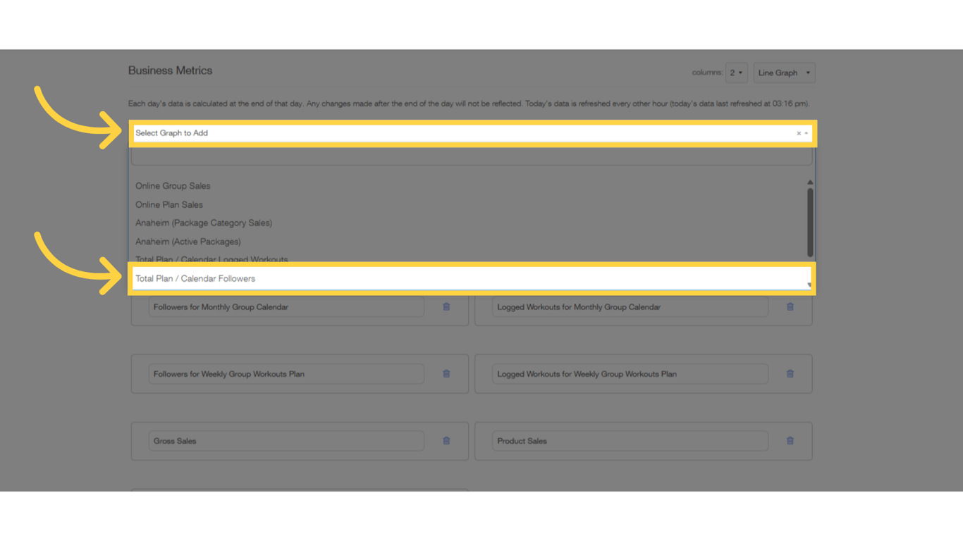 Select the dropdown list to add a graph.