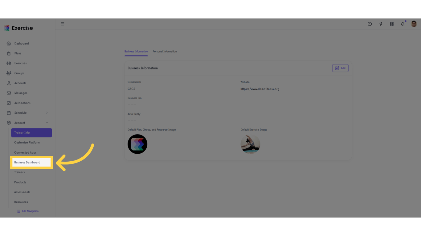 Click 'Business Dashboard'.